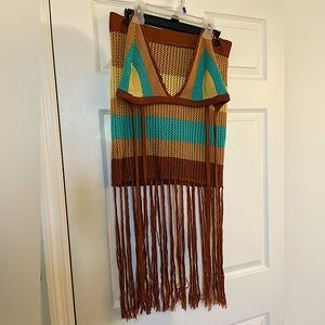 2-Piece knit/fringe bathing suit